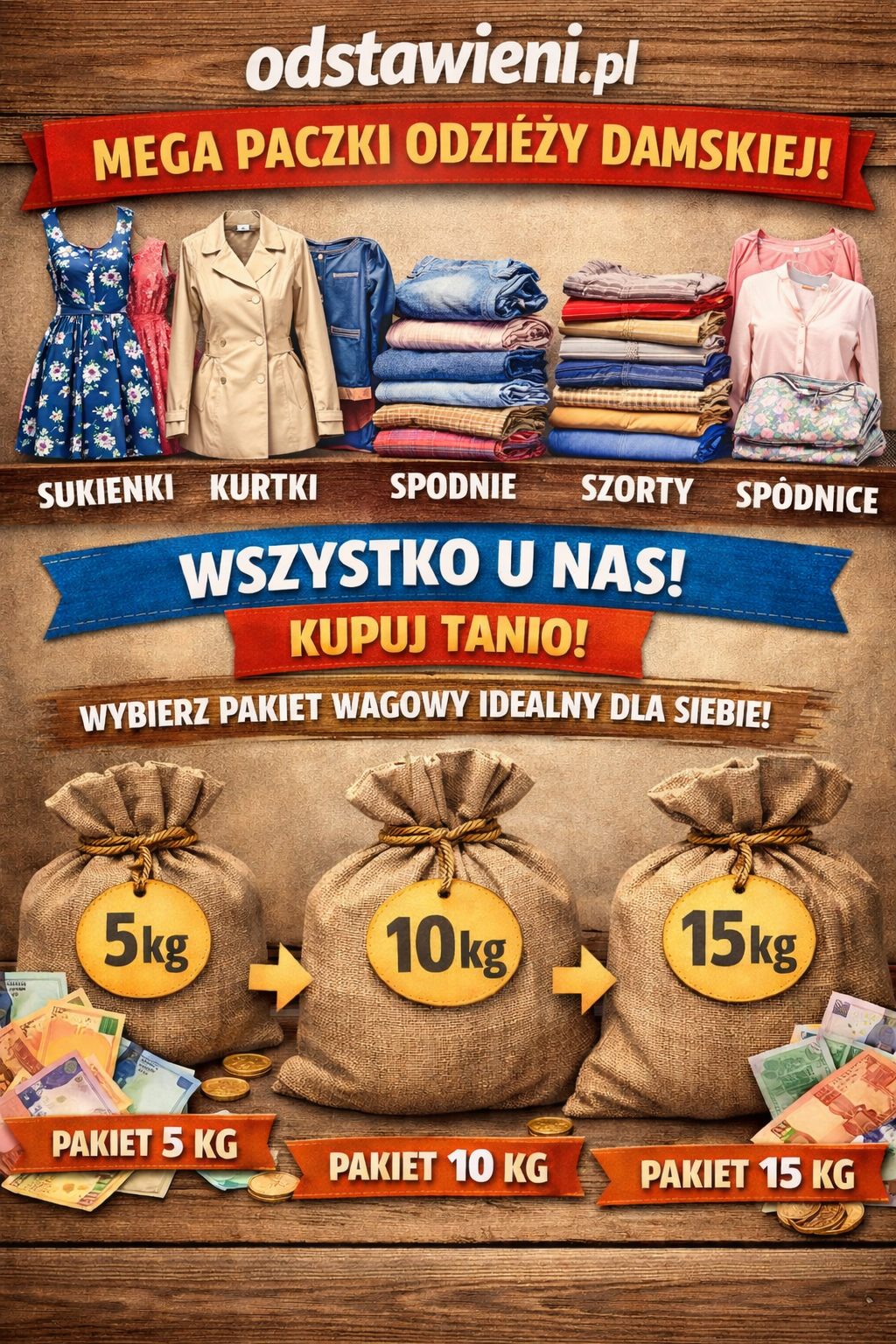 Paczki odzieży używanej damskiej