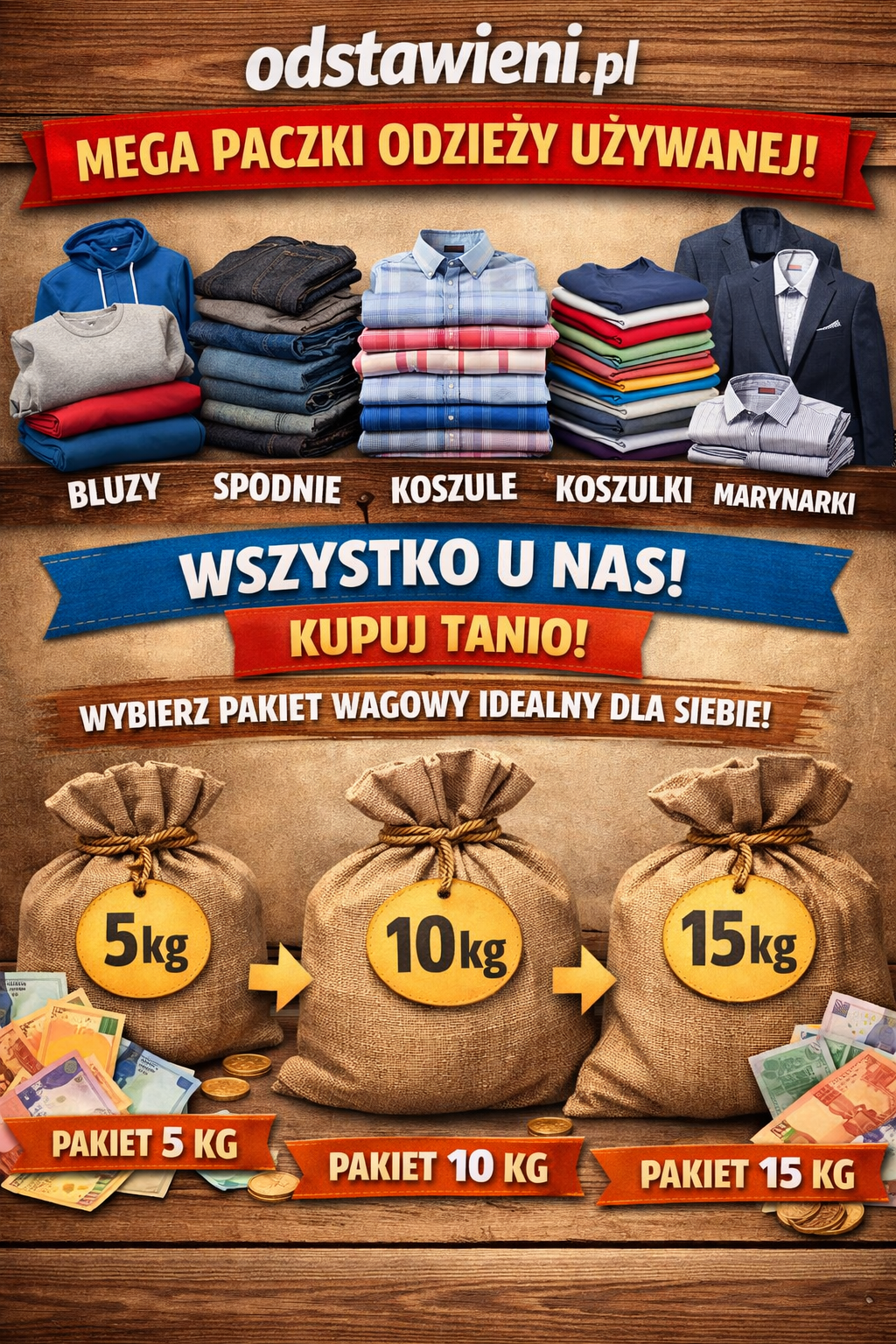 Paczki odzieży używanej męskiej